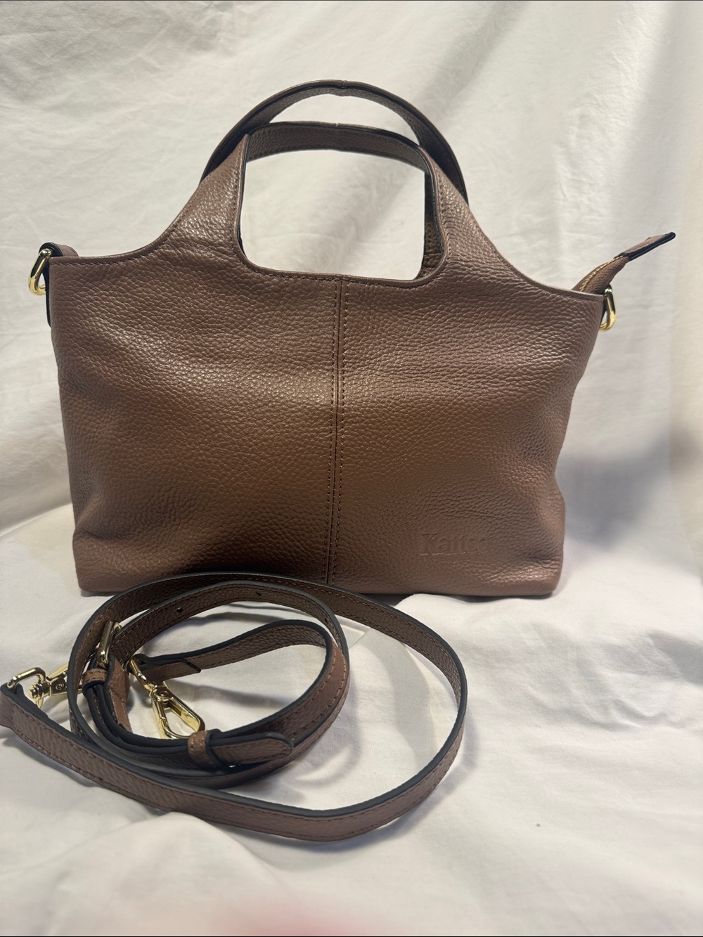 Latte Colored Leather Tote with Removable Strap
